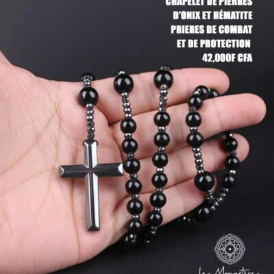CHAPELET DE PIERRES D'ONIX ET HÉMATITE PRIERES DE COMBAT ET DE PROTECTION