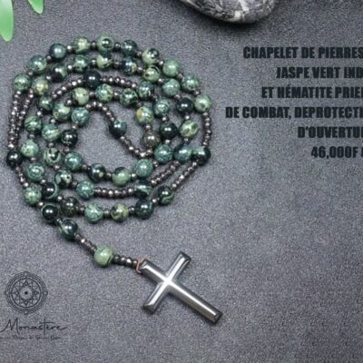 CHAPELET DE PIERRES DE JASPE VERT INDIEN ET HÉMATITE PRIERES DE COMBAT DEPROTECTION D'OUVERTURES